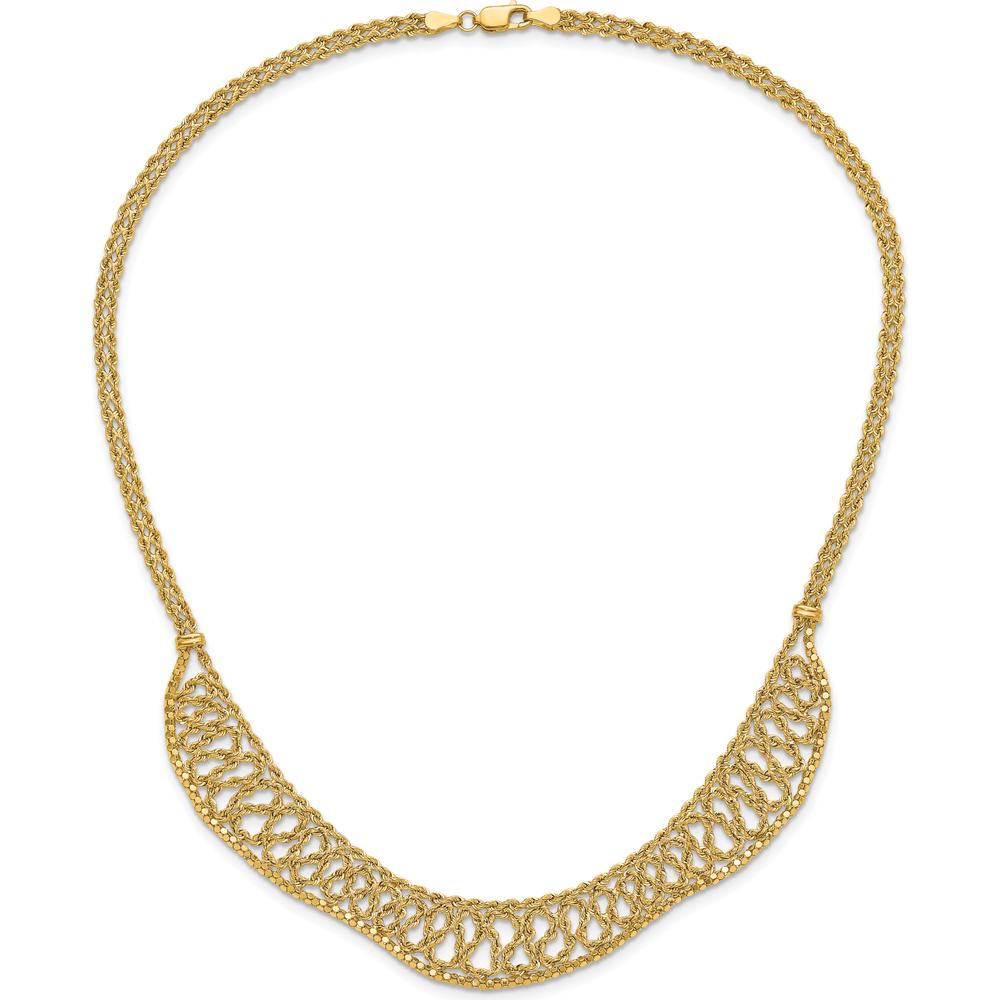 14K Yellow Gold Diamond-Cut Braided Rope Chain Fancy Front Drape Necklace - 17.25" Length by 0