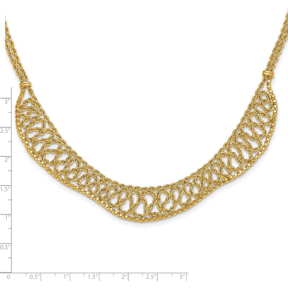 14K Yellow Gold Diamond-Cut Braided Rope Chain Fancy Front Drape Necklace - 17.25" Length by 0