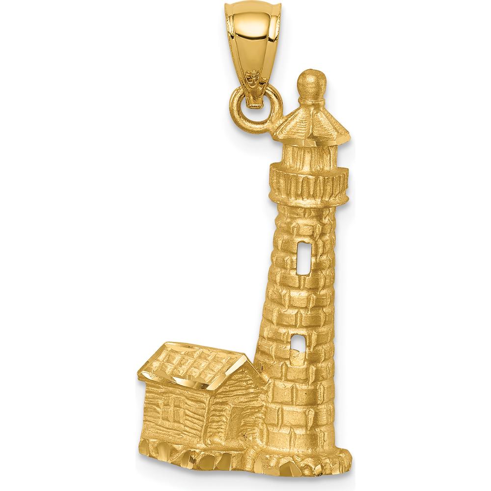 14K Yellow Gold Diamond-Cut Brushed Lighthouse Pendant with Nautical Design by Oro Pregiato