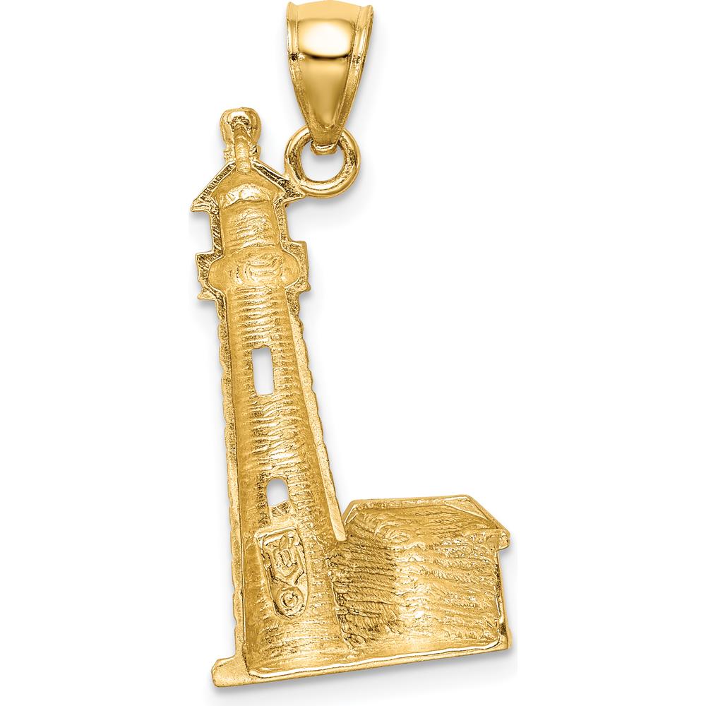 14K Yellow Gold Diamond-Cut Brushed Lighthouse Pendant with Nautical Design by Oro Pregiato