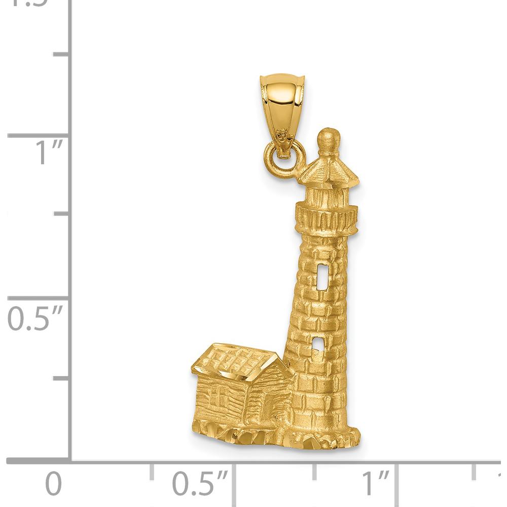 14K Yellow Gold Diamond-Cut Brushed Lighthouse Pendant with Nautical Design by Oro Pregiato