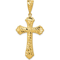14K Yellow Gold Diamond-Cut Budded Cross Pendant - 57.67mm Length by Oro Pregiato