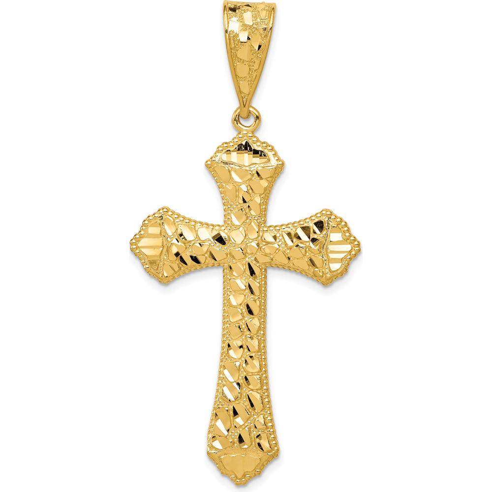 14K Yellow Gold Diamond-Cut Budded Cross Pendant - 57.67mm Length by Oro Pregiato