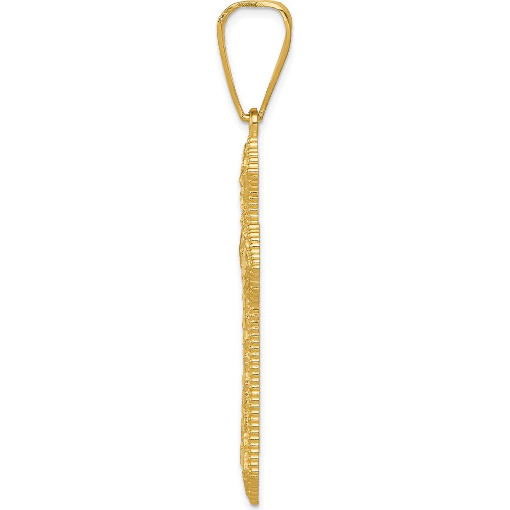 14K Yellow Gold Diamond-Cut Budded Cross Pendant - 57.67mm Length by Oro Pregiato
