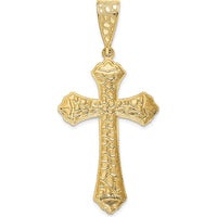 14K Yellow Gold Diamond-Cut Budded Cross Pendant - 57.67mm Length by Oro Pregiato