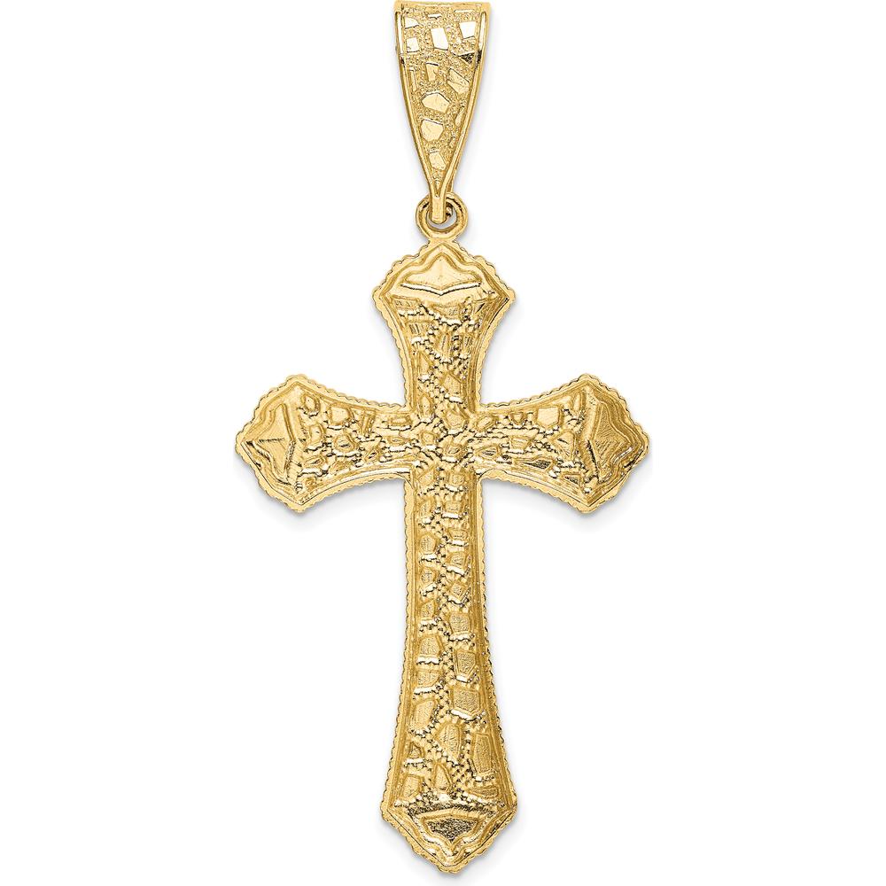 14K Yellow Gold Diamond-Cut Budded Cross Pendant - 57.67mm Length by Oro Pregiato