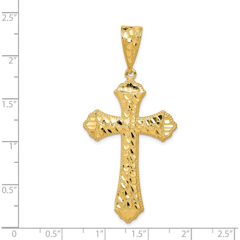 14K Yellow Gold Diamond-Cut Budded Cross Pendant - 57.67mm Length by Oro Pregiato