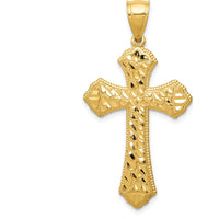 14K Yellow Gold Diamond-Cut Budded Cross Pendant - Polished Finish by Oro Pregiato