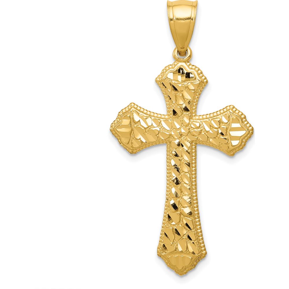 14K Yellow Gold Diamond-Cut Budded Cross Pendant - Polished Finish by Oro Pregiato