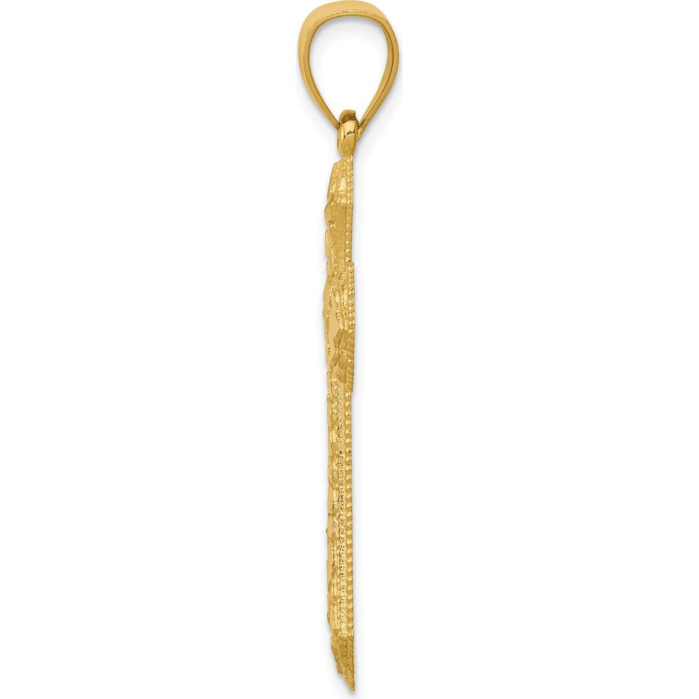 14K Yellow Gold Diamond-Cut Budded Cross Pendant - Polished Finish by Oro Pregiato