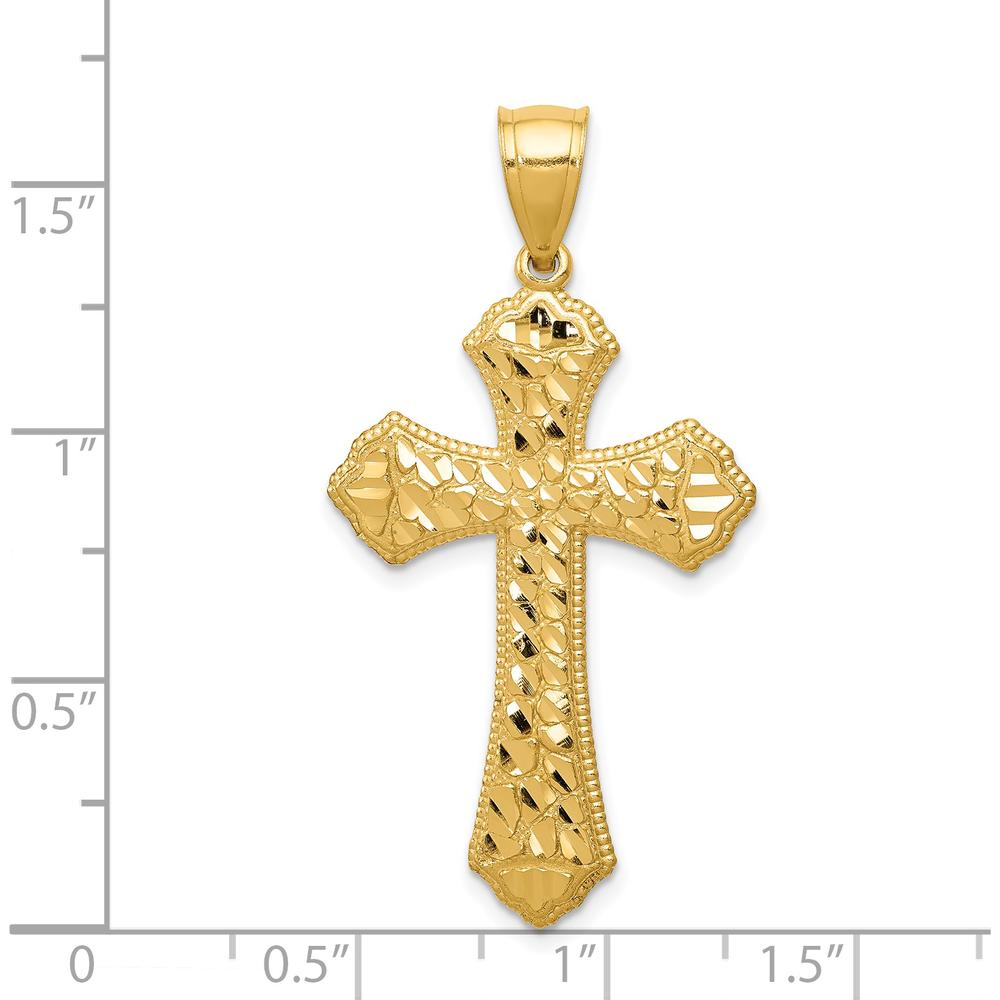 14K Yellow Gold Diamond-Cut Budded Cross Pendant - Polished Finish by Oro Pregiato