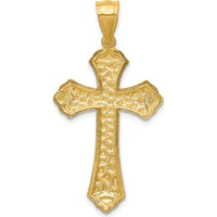 14K Yellow Gold Diamond-Cut Budded Cross Pendant - Polished Finish by Oro Pregiato