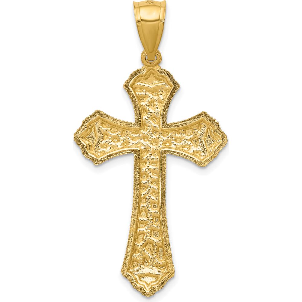 14K Yellow Gold Diamond-Cut Budded Cross Pendant - Polished Finish by Oro Pregiato