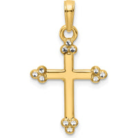 14K Yellow Gold Diamond-Cut Budded Cross Pendant with Polished Finish and Rhodium Plating by Oro Pregiato