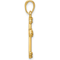 14K Yellow Gold Diamond-Cut Budded Cross Pendant with Polished Finish and Rhodium Plating by Oro Pregiato