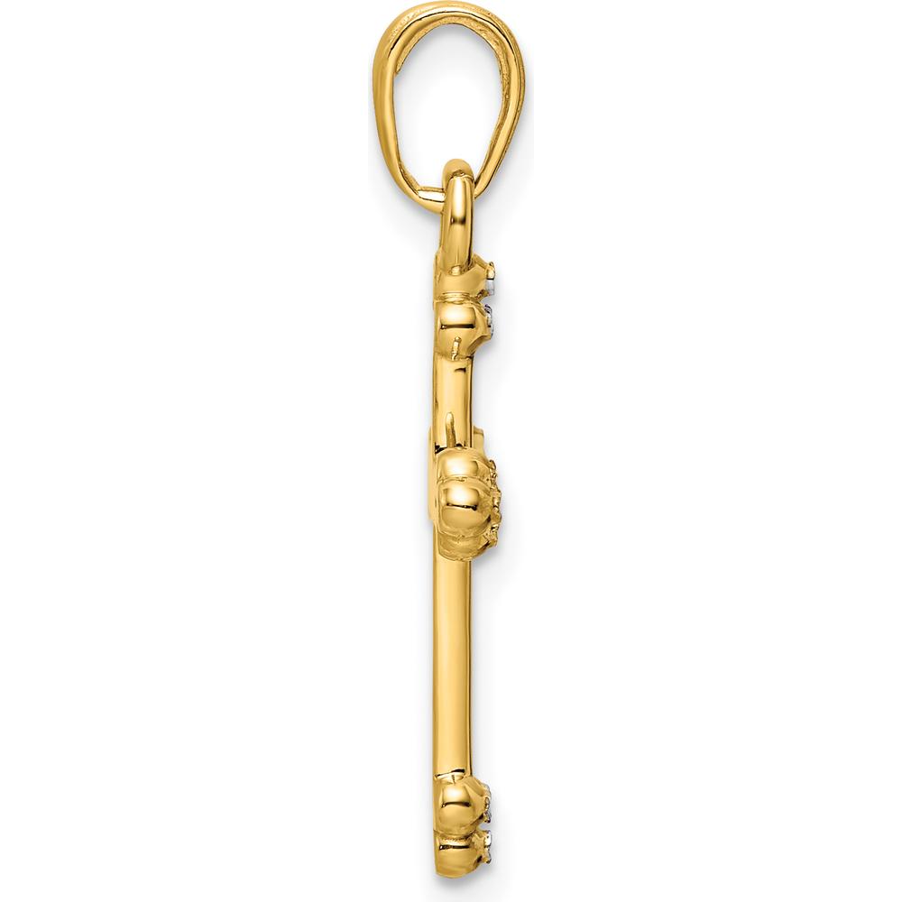 14K Yellow Gold Diamond-Cut Budded Cross Pendant with Polished Finish and Rhodium Plating by Oro Pregiato