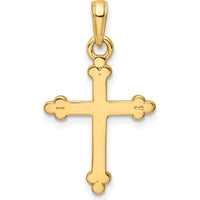 14K Yellow Gold Diamond-Cut Budded Cross Pendant with Polished Finish and Rhodium Plating by Oro Pregiato