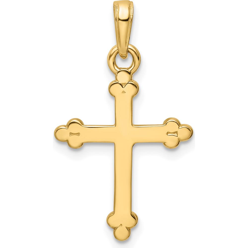 14K Yellow Gold Diamond-Cut Budded Cross Pendant with Polished Finish and Rhodium Plating by Oro Pregiato
