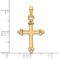 14K Yellow Gold Diamond-Cut Budded Cross Pendant with Polished Finish and Rhodium Plating by Oro Pregiato