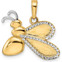 14K Yellow Gold Diamond-Cut Bumblebee Pendant with Rhodium Accents - 20.64mm Length by Oro Pregiato