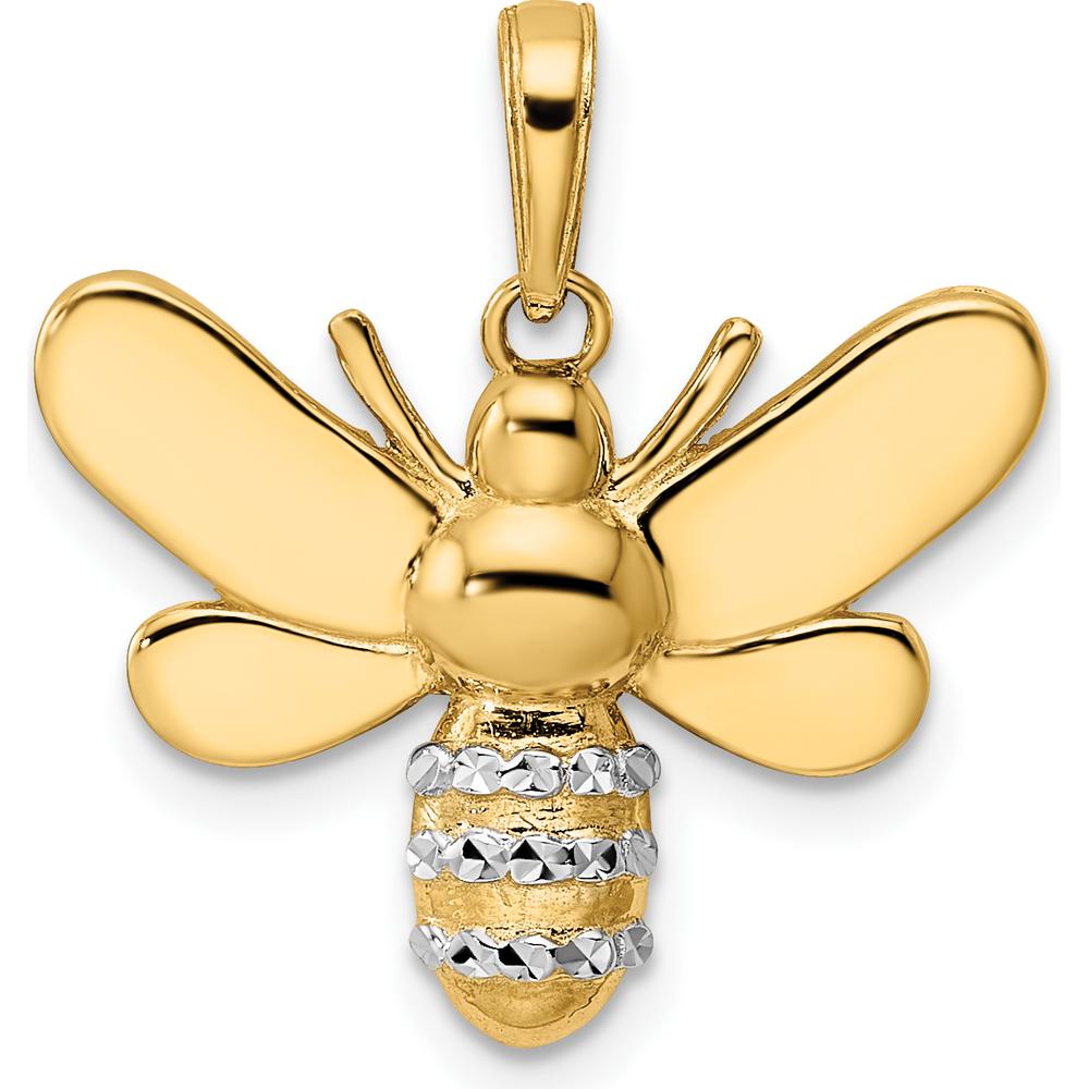 14K Yellow Gold Diamond-Cut Bumblebee Pendant with White Rhodium Accents by Oro Pregiato