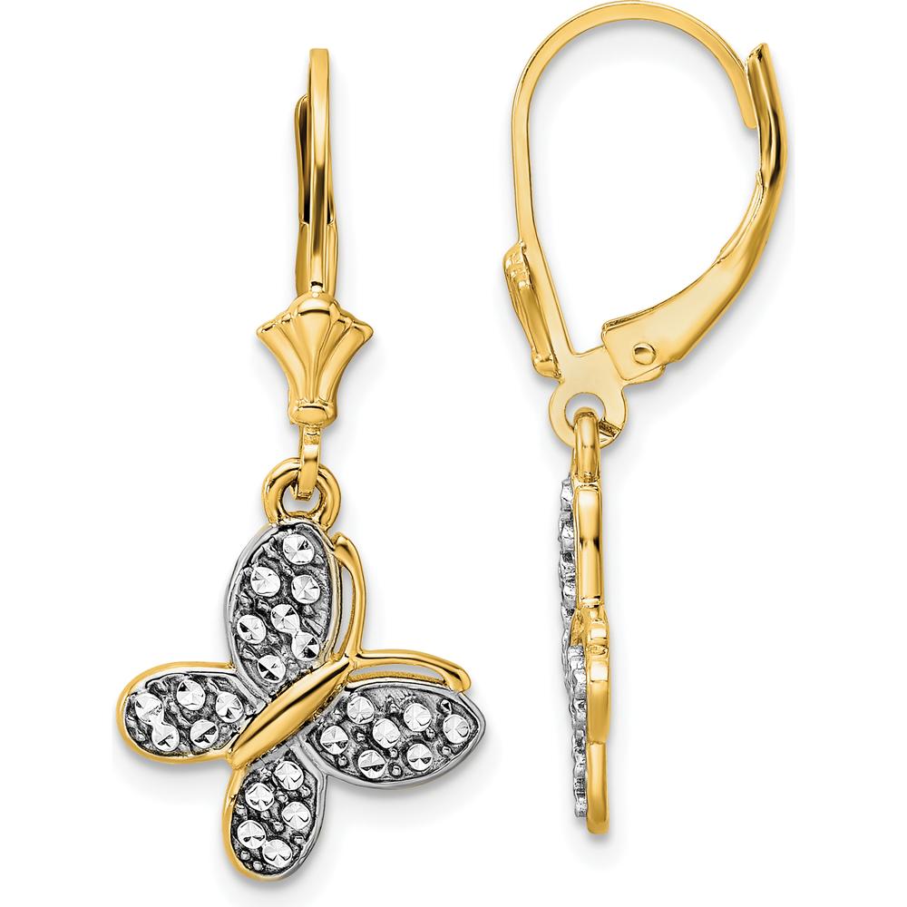 14K Yellow Gold Diamond-Cut Butterfly Drop Earrings with Rhodium Plating by 0