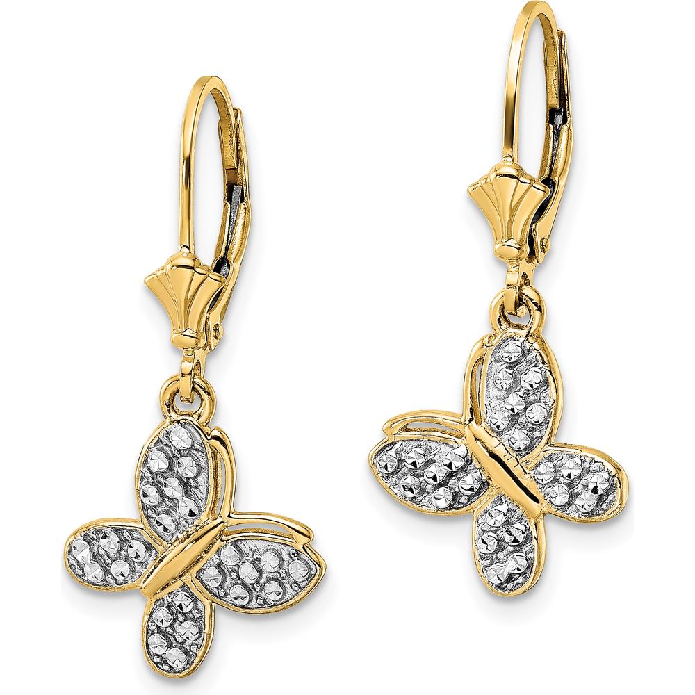 14K Yellow Gold Diamond-Cut Butterfly Drop Earrings with Rhodium Plating by 0