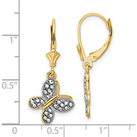 14K Yellow Gold Diamond-Cut Butterfly Drop Earrings with Rhodium Plating by 0
