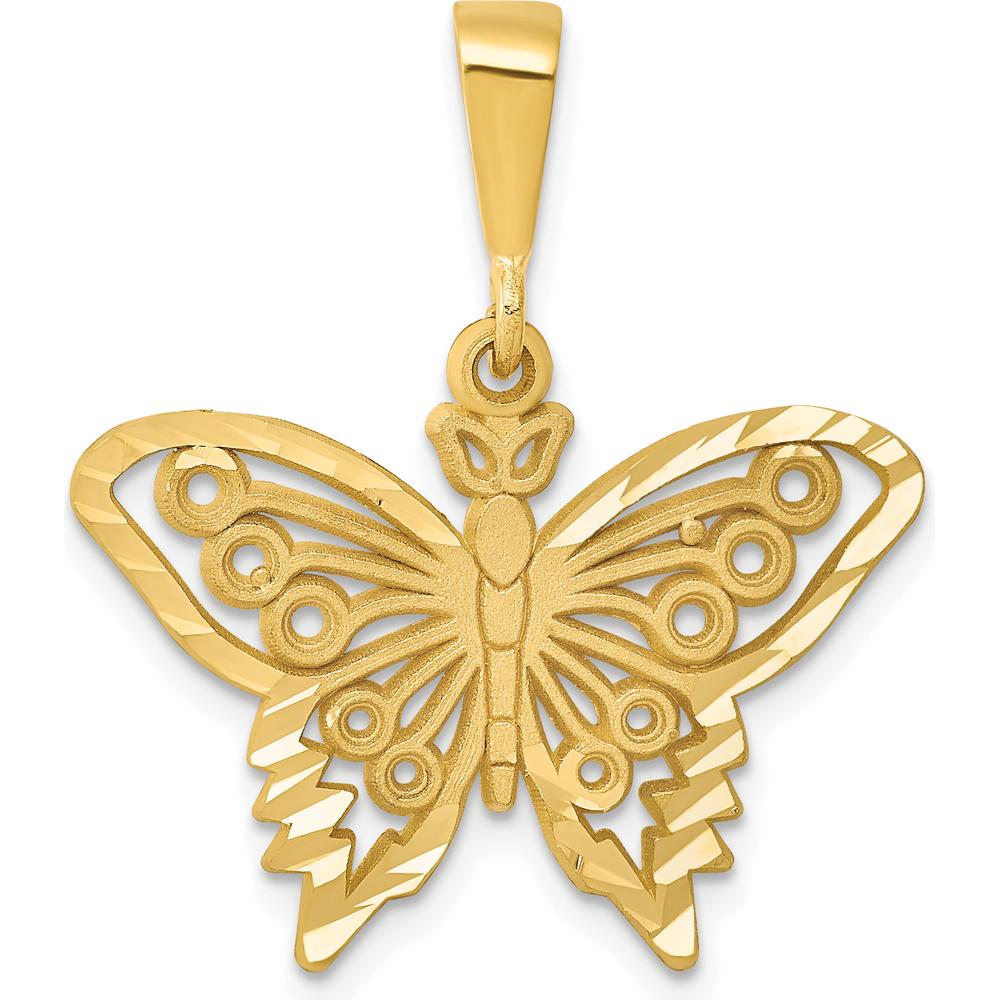14K Yellow Gold Diamond-Cut Butterfly Pendant Charm - 27.5mm Length by Oro Pregiato