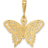 14K Yellow Gold Diamond-Cut Butterfly Pendant Charm - 27.5mm Length by Oro Pregiato