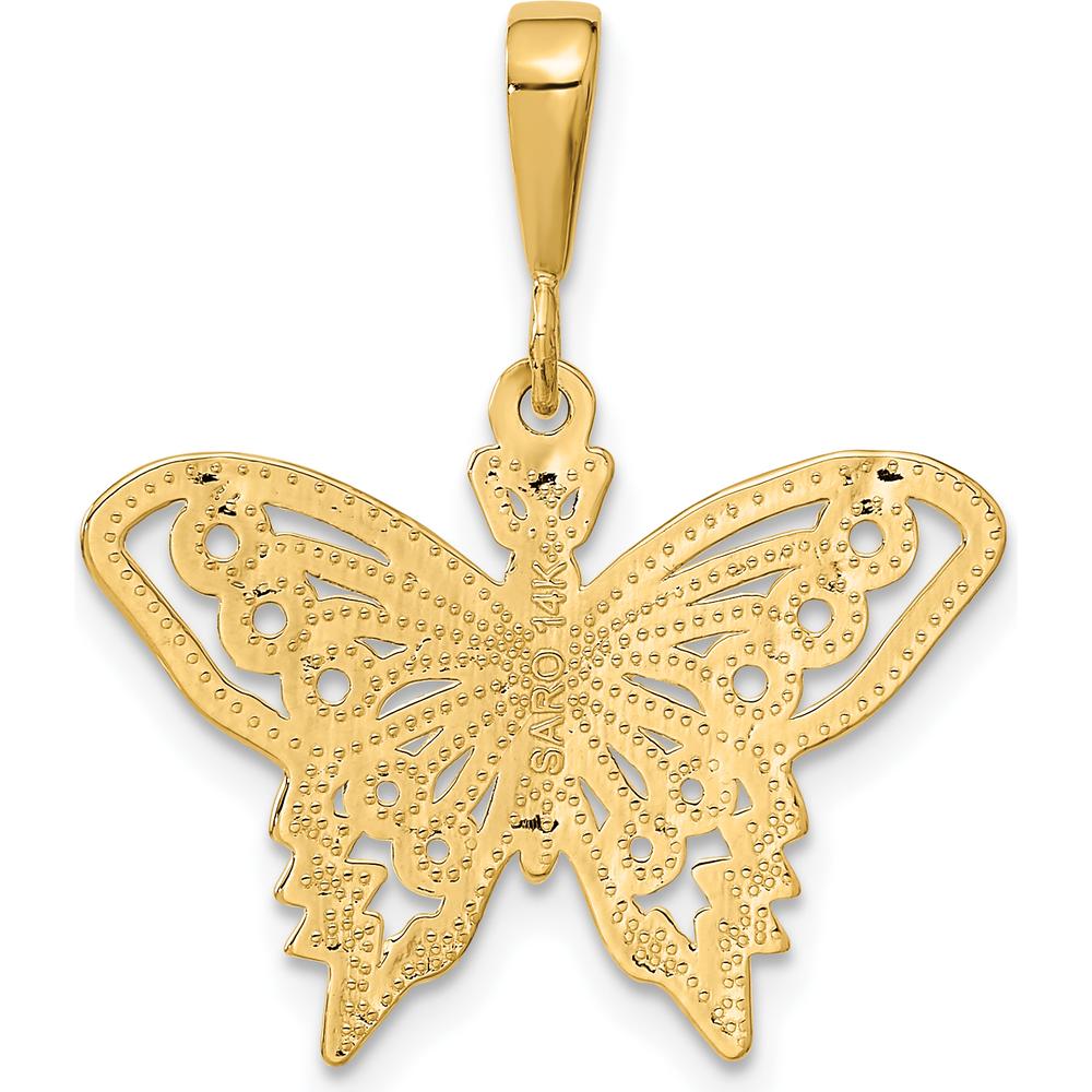 14K Yellow Gold Diamond-Cut Butterfly Pendant Charm - 27.5mm Length by Oro Pregiato