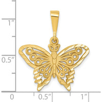 14K Yellow Gold Diamond-Cut Butterfly Pendant Charm - 27.5mm Length by Oro Pregiato