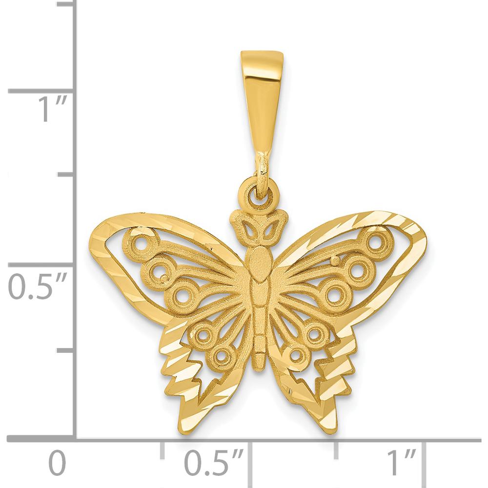 14K Yellow Gold Diamond-Cut Butterfly Pendant Charm - 27.5mm Length by Oro Pregiato