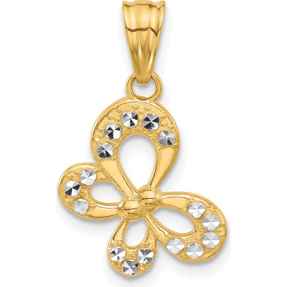 14K Yellow Gold Diamond-Cut Butterfly Pendant with Rhodium Accents by Oro Pregiato