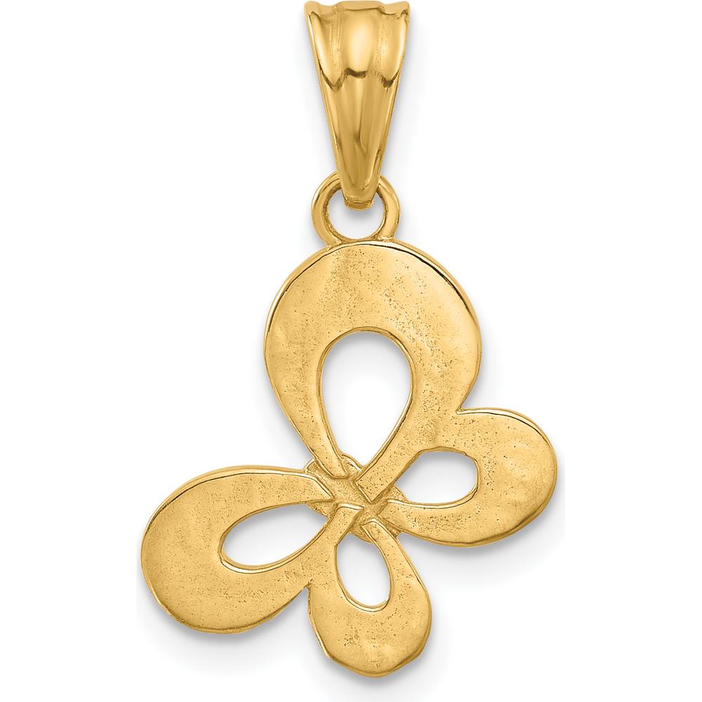14K Yellow Gold Diamond-Cut Butterfly Pendant with Rhodium Accents by Oro Pregiato