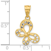 14K Yellow Gold Diamond-Cut Butterfly Pendant with Rhodium Accents by Oro Pregiato