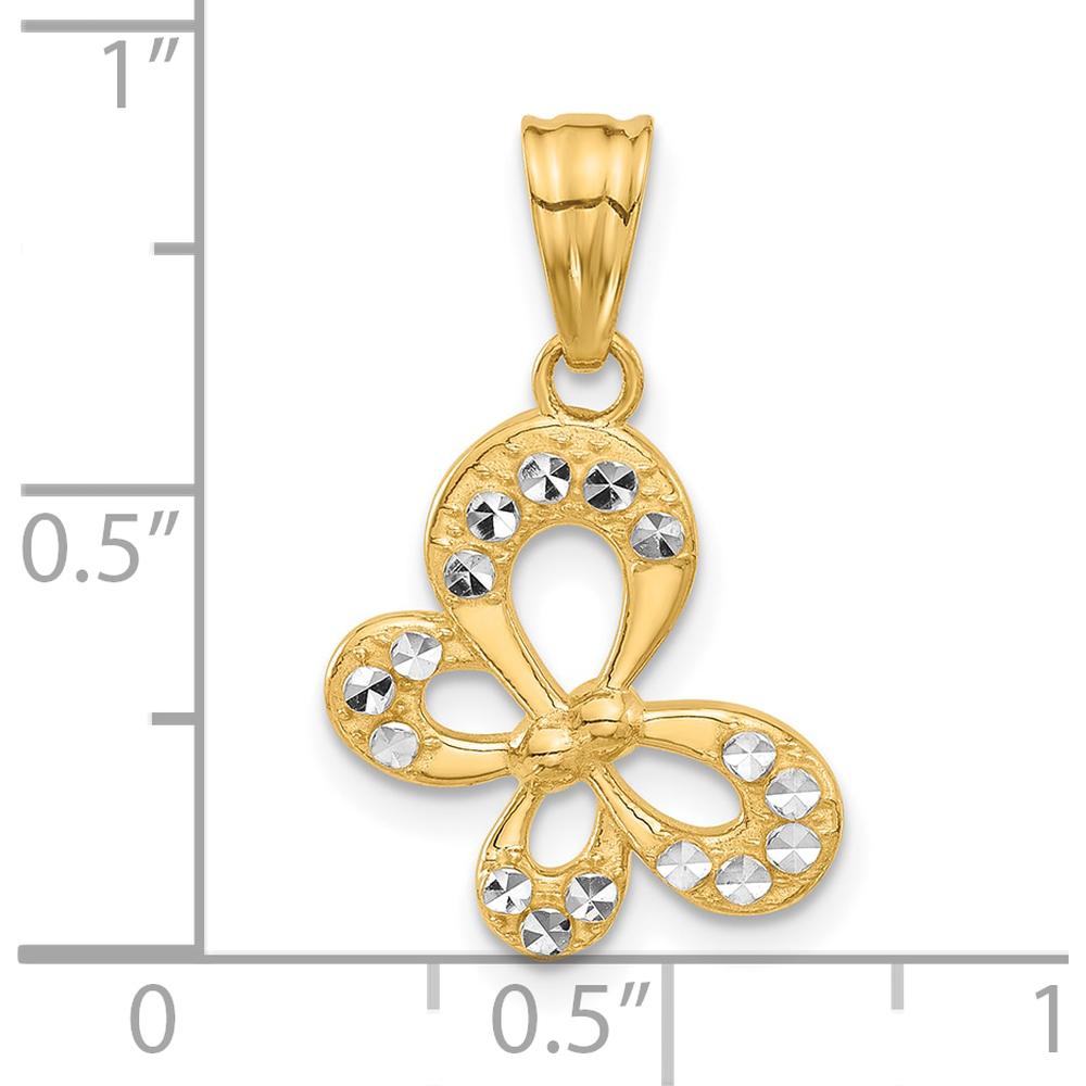 14K Yellow Gold Diamond-Cut Butterfly Pendant with Rhodium Accents by Oro Pregiato