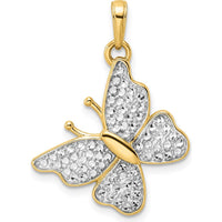 14K Yellow Gold Diamond-Cut Butterfly Pendant with Rhodium Finish - 30mm Length by Oro Pregiato