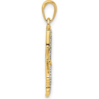 14K Yellow Gold Diamond-Cut Butterfly Pendant with Rhodium Finish - 30mm Length by Oro Pregiato