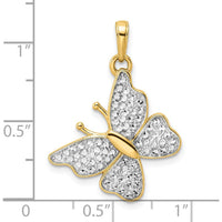 14K Yellow Gold Diamond-Cut Butterfly Pendant with Rhodium Finish - 30mm Length by Oro Pregiato