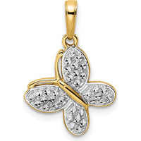 14K Yellow Gold Diamond-Cut Butterfly Pendant with White Rhodium Accents - 22.88mm Length by Oro Pregiato