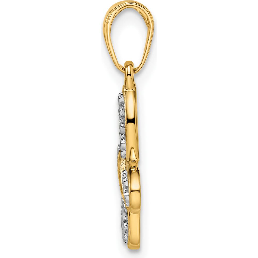 14K Yellow Gold Diamond-Cut Butterfly Pendant with White Rhodium Accents - 22.88mm Length by Oro Pregiato