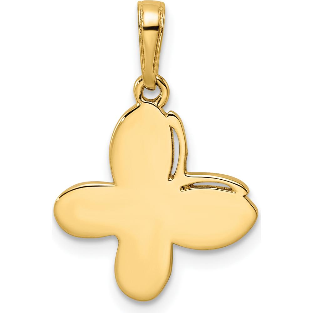 14K Yellow Gold Diamond-Cut Butterfly Pendant with White Rhodium Accents - 22.88mm Length by Oro Pregiato