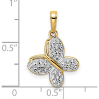 14K Yellow Gold Diamond-Cut Butterfly Pendant with White Rhodium Accents - 22.88mm Length by Oro Pregiato