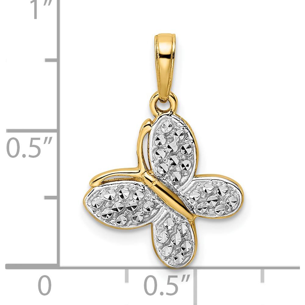 14K Yellow Gold Diamond-Cut Butterfly Pendant with White Rhodium Accents - 22.88mm Length by Oro Pregiato