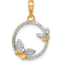 14K Yellow Gold Diamond-Cut Butterfly Pendant with White Rhodium Accents - 23.4mm Length by Oro Pregiato