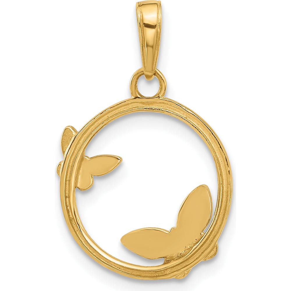 14K Yellow Gold Diamond-Cut Butterfly Pendant with White Rhodium Accents - 23.4mm Length by Oro Pregiato