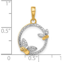 14K Yellow Gold Diamond-Cut Butterfly Pendant with White Rhodium Accents - 23.4mm Length by Oro Pregiato