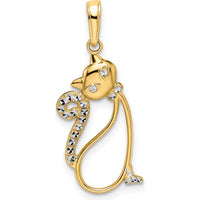 14K Yellow Gold Diamond-Cut Cat Pendant with White Rhodium Accents - 27.83mm Length by Oro Pregiato