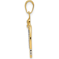 14K Yellow Gold Diamond-Cut Cat Pendant with White Rhodium Accents - 27.83mm Length by Oro Pregiato